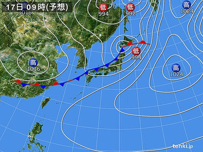 前線活動活発　あす17日は激しい雨や雷雨　梅雨入り前の地域も大雨のおそれ