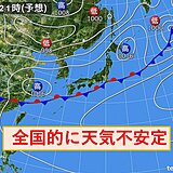 18日　曇りや雨の所が多く　天気不安定