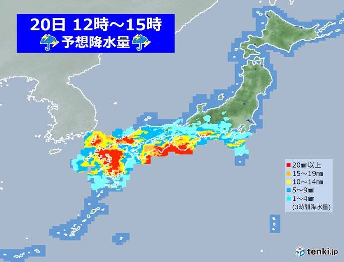 梅雨前線北上　20日は九州や四国で滝のような雨　21日にかけて活発な雨雲広がる