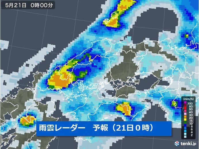 あす(21日)明け方にかけて局地的に激しい雨　大雨に警戒を