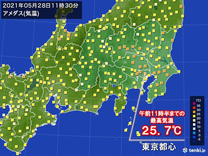 東京都心など　午前中から25℃以上　関東で前日より気温が大幅アップ