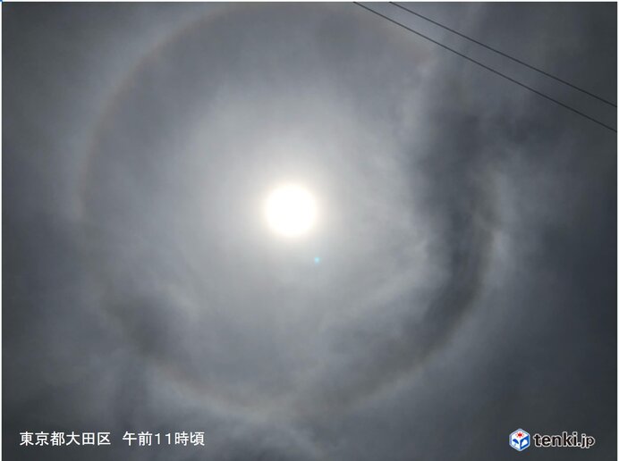 東京都内の空に大きな光の環「ハロ」出現