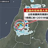 山形県鶴岡市南部付近で約120ミリ「記録的短時間大雨情報」