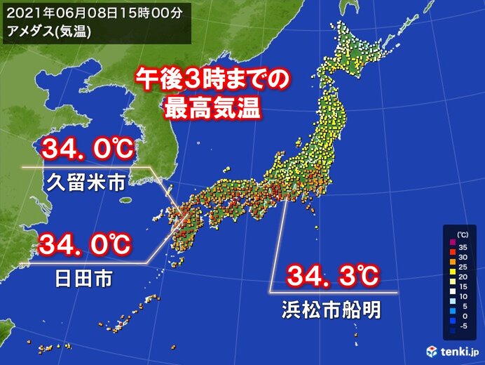 静岡県や福岡県で猛暑日に迫る暑さ　真夏日地点、今年初めて200地点以上