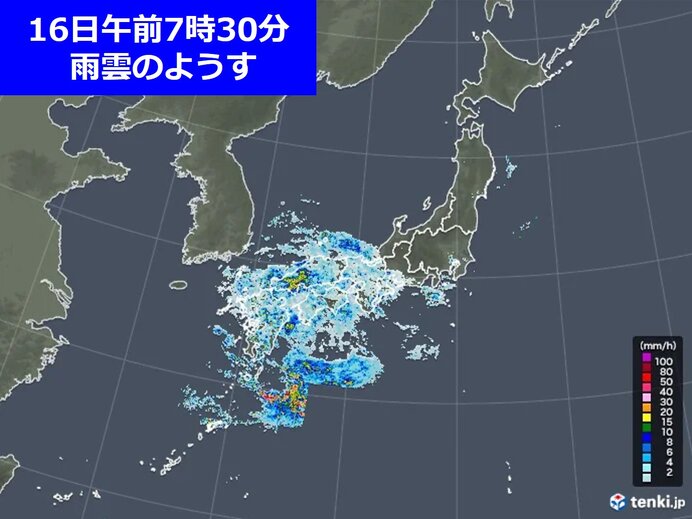 16日　九州から近畿に活発な雨雲広がる　東海から東北も急な激しい雨や雷雨に注意