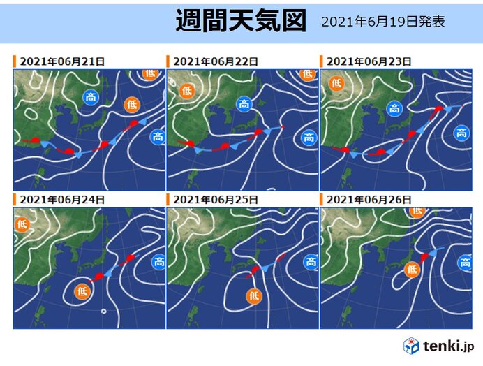 6月21日月曜～27日日曜　梅雨前線が徐々に北上