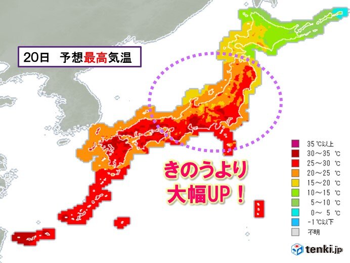 きょう20日　熱中症に警戒　近畿～東北できのうより気温大幅UP