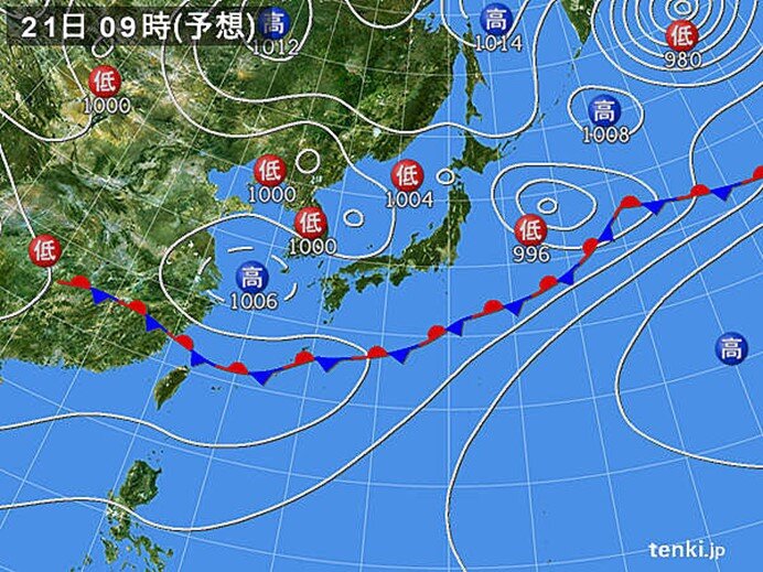 21日　北日本の上空にこの時期としては冷たい空気　北海道は雷雨