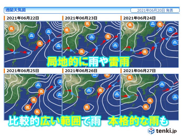 22日は所々で雷雨 25日から関東など広く本格的な雨 沖縄の梅雨明け遅れる見通し 気象予報士 白石 圭子 2021年06月20日 日本気象協会 Tenki Jp