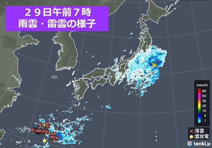 梅雨前線が沖縄付近から本州の南に　前線から遠い地域も大気不安定