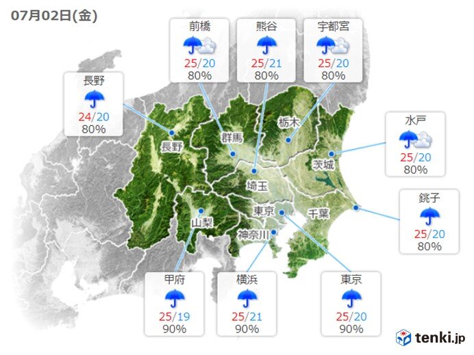 2日(金)の朝も傘が手放せず