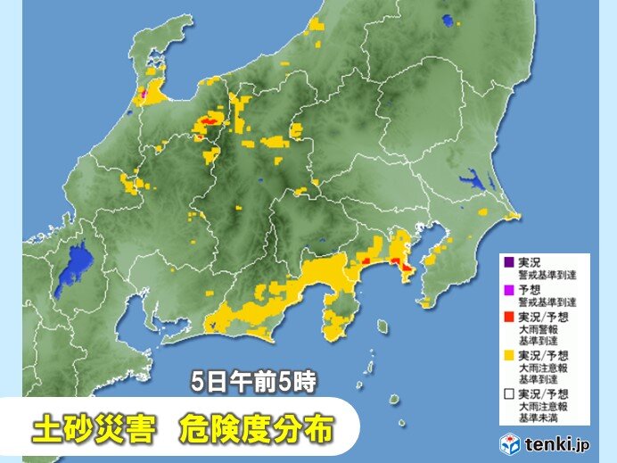 5日(月)　少しの雨でも土砂災害に厳重警戒　急な暑さにも注意　静岡30℃