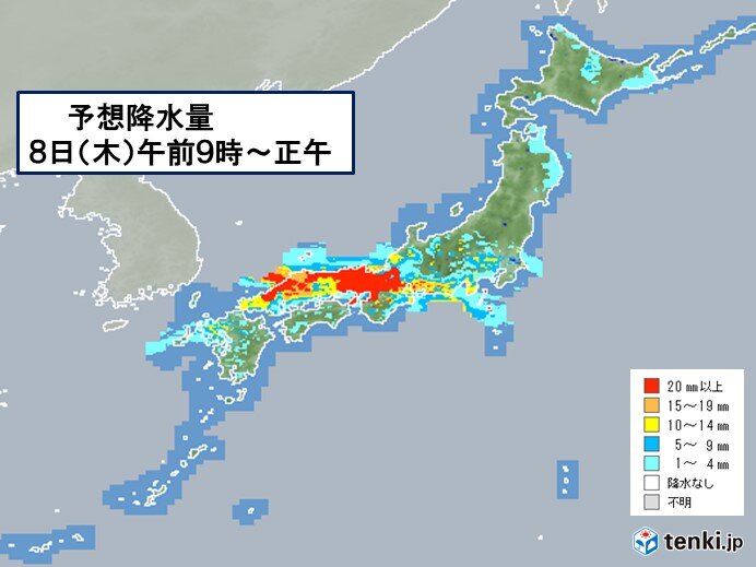 猛烈な雨のおそれ 中国 近畿 東海 雨のピークは 気象予報士 青山 亜紀子 21年07月08日 日本気象協会 Tenki Jp