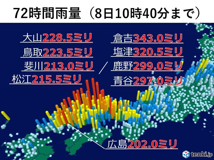 中国地方 広島県でも記録的な大雨 11日 日 にかけて断続的に滝のように雨が降る 気象予報士 高田尚美 21年07月08日 日本気象協会 Tenki Jp