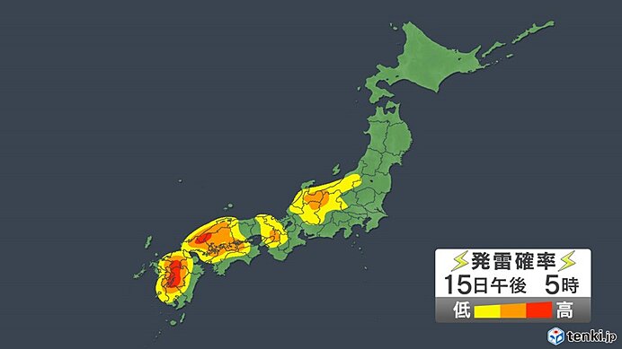 午前中から所々で雨や雷雨 午後も 発雷確率 高く天気急変に注意 気象予報士 日直主任 21年07月15日 日本気象協会 Tenki Jp