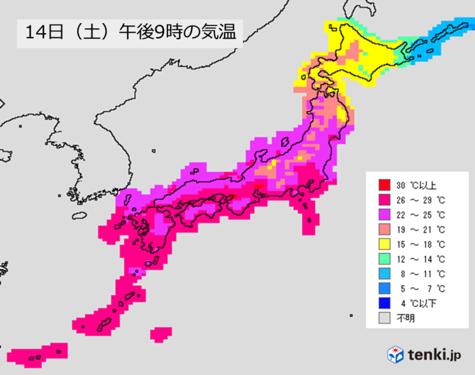 14日夜　西日本・東海エリアの天気と注意