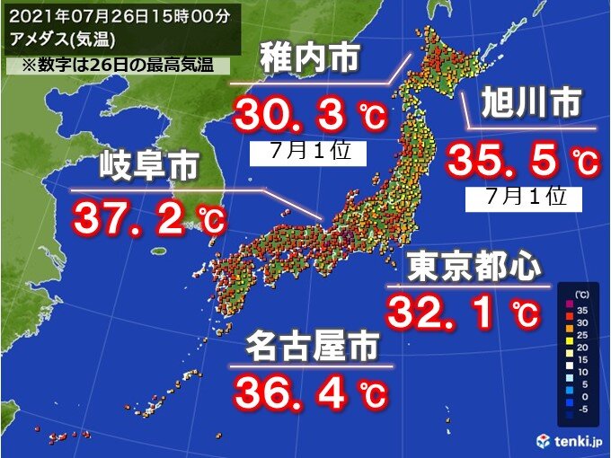 東海や近畿は体温超え  北海道は記録的な暑さも