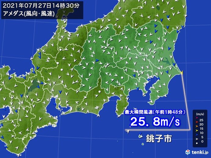 関東 台風の影響 沿岸部で強風 変わりやすい天気(気象予報士 日直主任 2021年07月27日) - tenki.jp