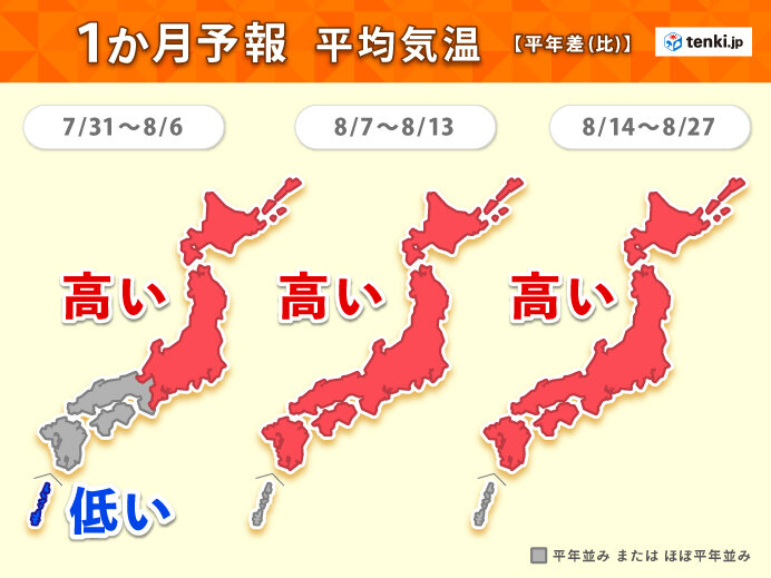 1か月予報　一年で最も暑い時期に　酷暑に厳重警戒　熱帯擾乱にも注意を