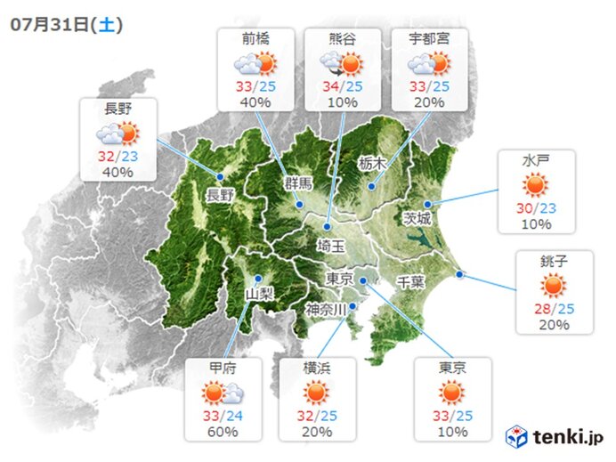 関東　厳しい暑さ　熱中症に要警戒　天気急変で局地的に激しい雨も