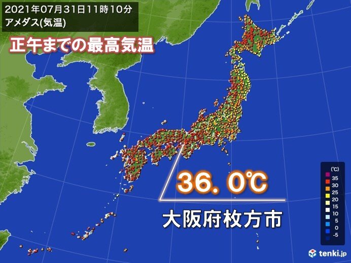 大阪で午前中に36℃　北海道なども35℃超える暑さ　熱中症に警戒