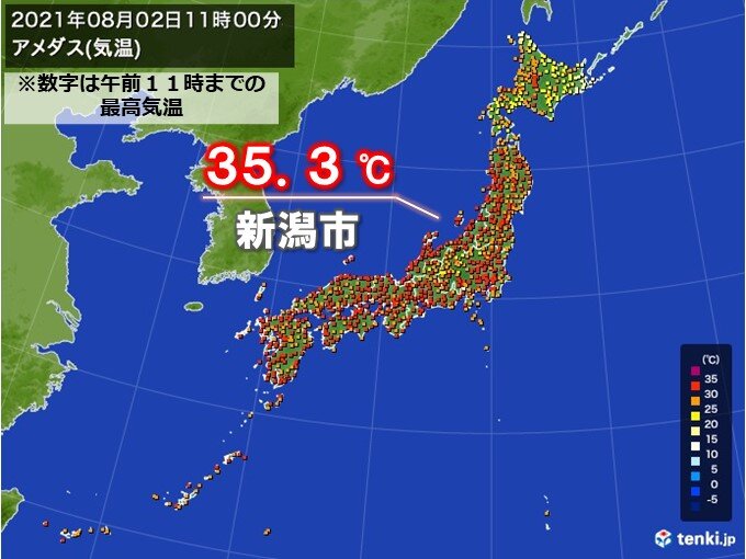 新潟市は今年初の35 超 各地で猛暑続く 熱中症予防を 気象予報士 日直主任 2021年08月02日 日本気象協会 Tenki Jp