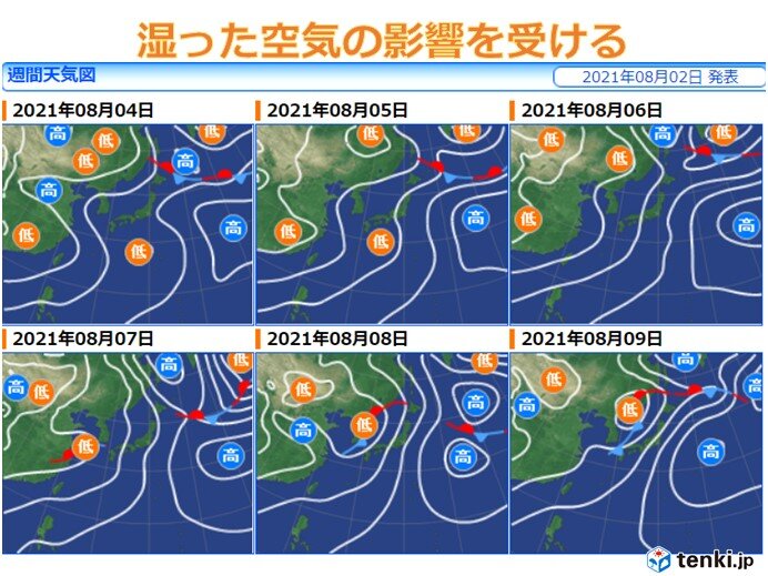 今週は湿った空気の影響を受け、変わりやすい天気に