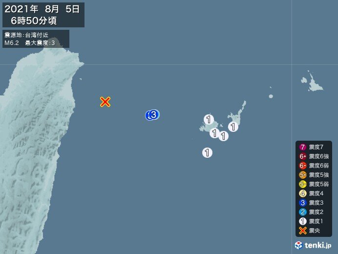 沖縄県で震度3の地震 津波の心配なし 気象予報士 日直主任 21年08月05日 日本気象協会 Tenki Jp