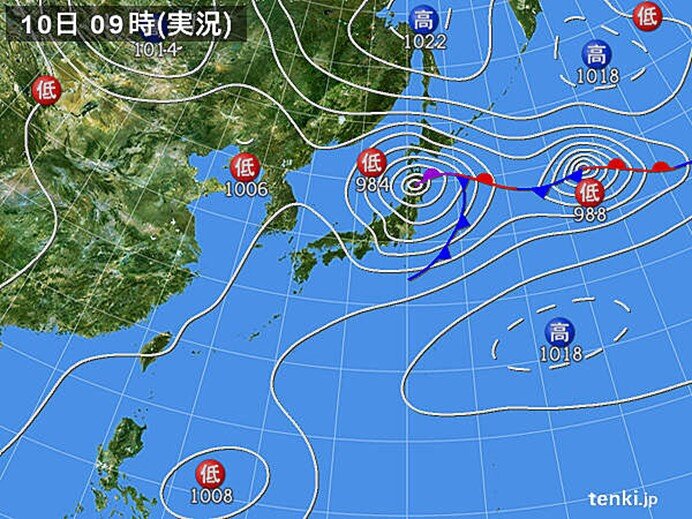 台風9号から変わった低気圧　東北を通過中　広い範囲に雨雲