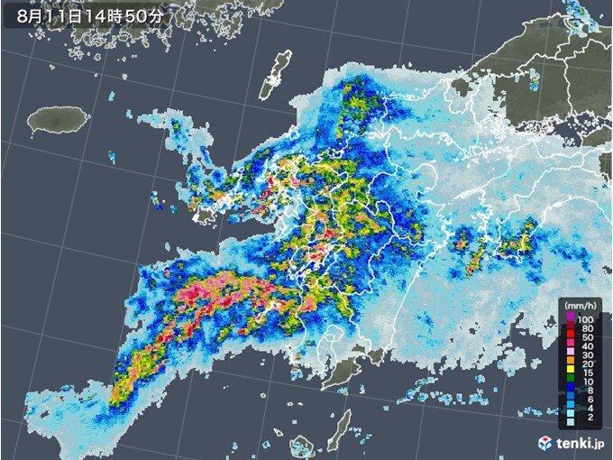 九州に活発な雨雲　長崎で1時間に63ミリ　暗い時間の大雨に警戒を