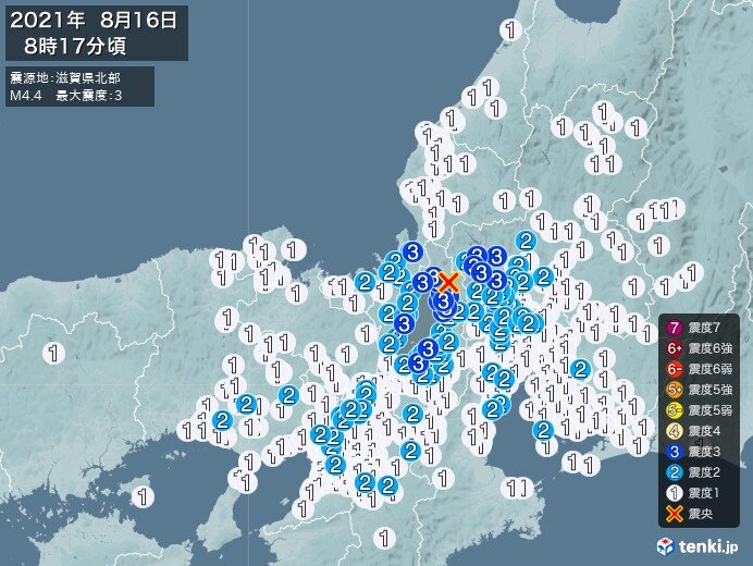 福井県、岐阜県、滋賀県で震度3の地震　津波の心配なし
