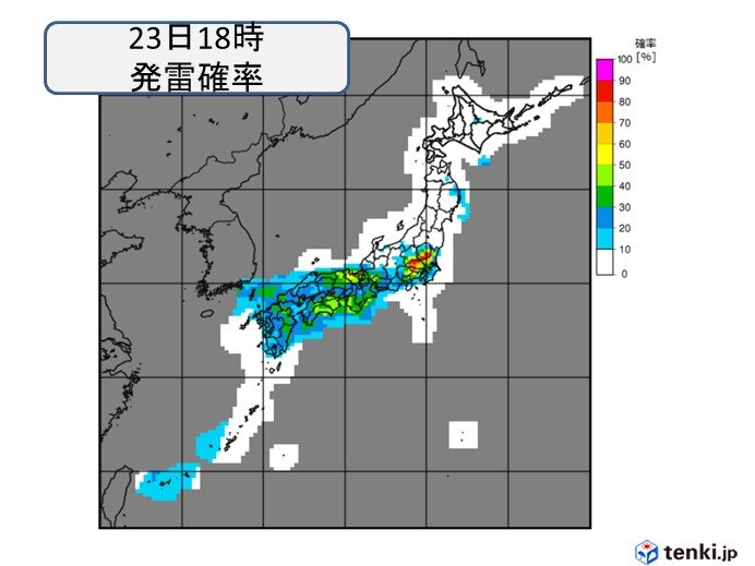 23日　九州～関東を中心に大気の状態が不安定　雷雨や激しい雨