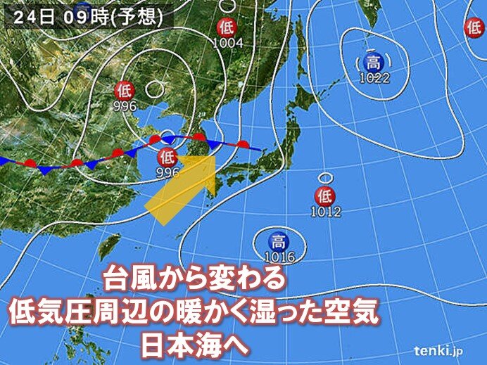 24日～25日　台風から変わる低気圧周辺の暖湿気　九州や本州に影響か