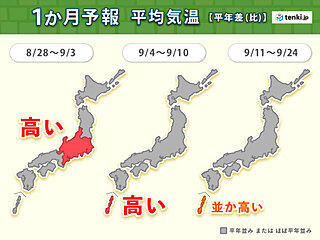 順調に晩夏から秋へ　残暑も一時的　ただ台風シーズンで　気温差にも注意　1か月予報