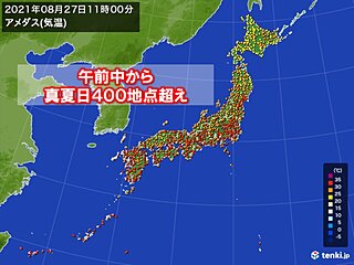 速いペースで気温上昇　午前中から真夏日400地点超え