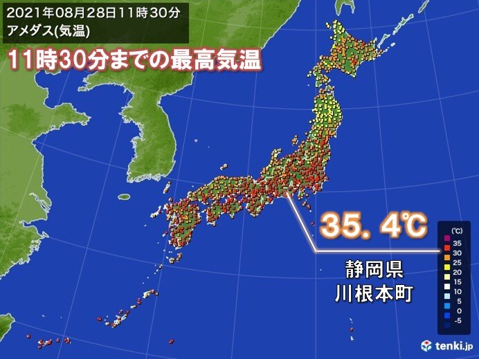 静岡県や三重県で午前中に35 超 九州 関東は猛烈な暑さ 万全な熱中症対策を 気象予報士 日直主任 21年08月28日 日本気象協会 Tenki Jp