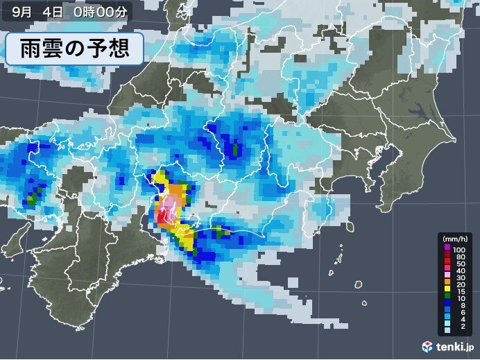 東海地方　所々で強い雨を観測