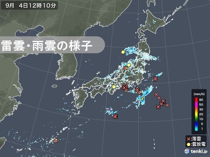 東海や北陸付近に雷雲　激しい雨も　関東でも所々で雷雨に　大雨の恐れ