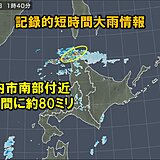 北海道稚内市南部付近　1時間に約80ミリ「記録的短時間大雨情報」