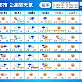 2週間天気　台風14号　日本海を東進か　週末は広範囲に荒れた天気
