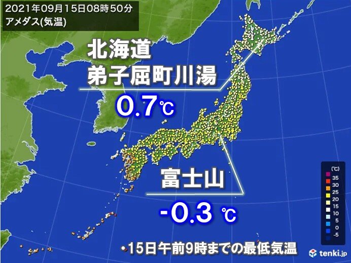 北海道や東北は今朝も冷え込む　多くの所で10℃を下回る　0℃台も