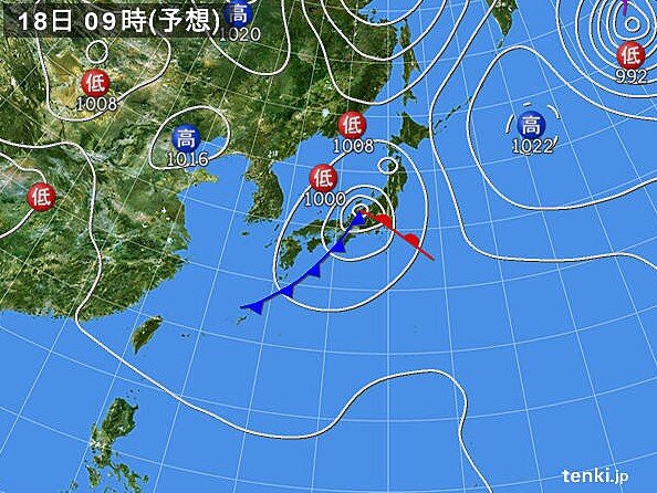 18日(土)　太平洋側中心に警報級の雨や風となる恐れも