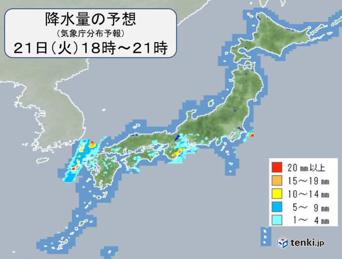 夜は所々で雨