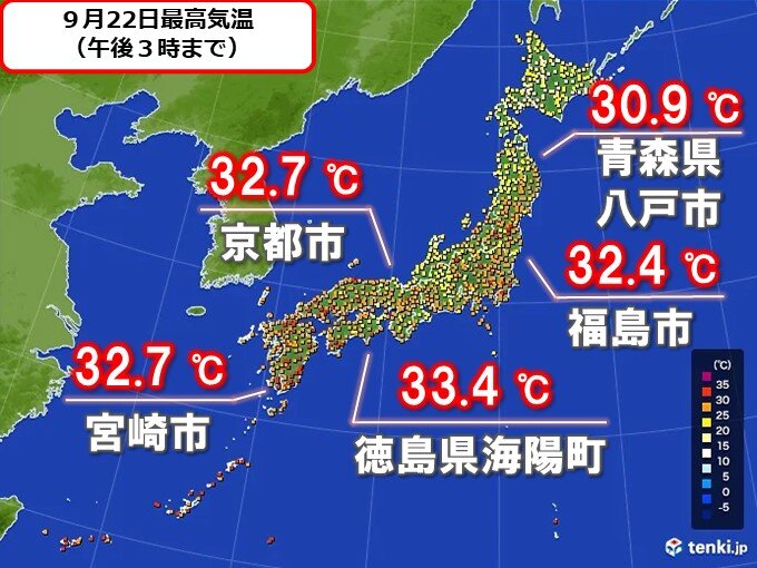 各地で真夏日 南風で 関東は夜も蒸し暑い 気象予報士 日直主任 21年09月22日 日本気象協会 Tenki Jp