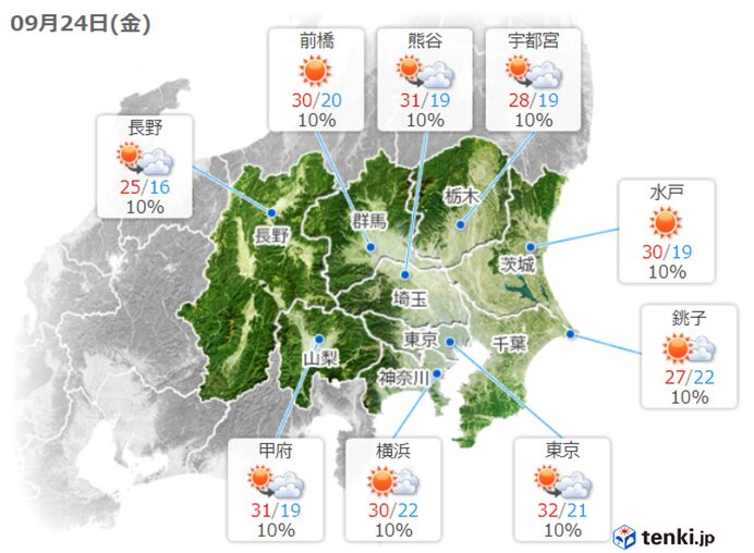 あすも広く真夏日予想