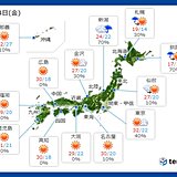 24日金曜の天気　広い範囲で晴天と残暑が続く　北海道は天気が回復するが秋の涼しさ