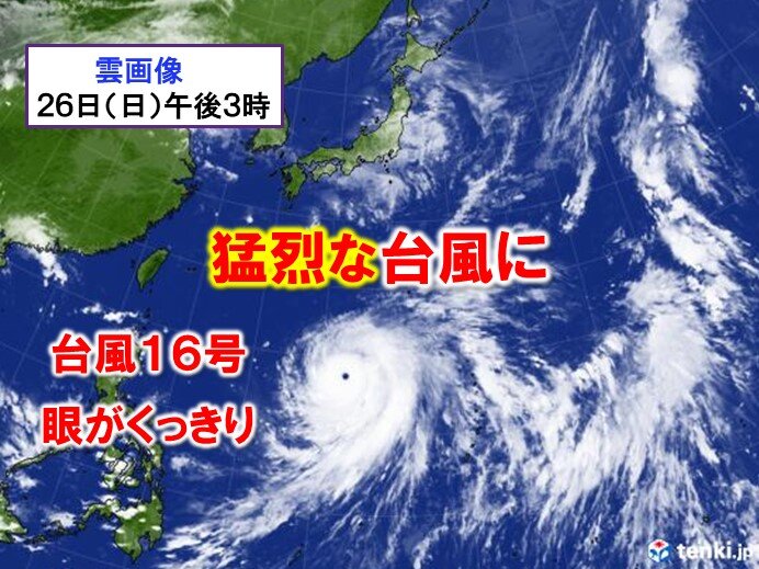 台風16号　きょう26日「猛烈な」勢力に　関東は1日(金)頃に大荒れか