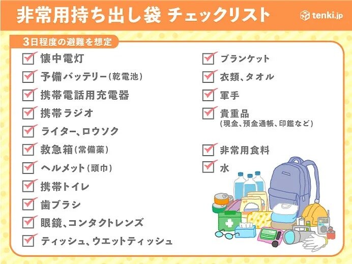 いざという時のため非常持ち出し袋をチェック