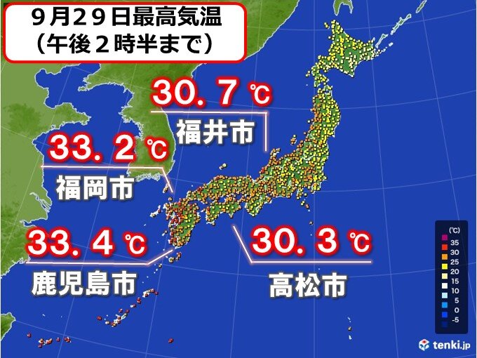 西日本はお彼岸が過ぎても真夏日 福岡は33 2 気象予報士 日直主任 21年09月29日 日本気象協会 Tenki Jp