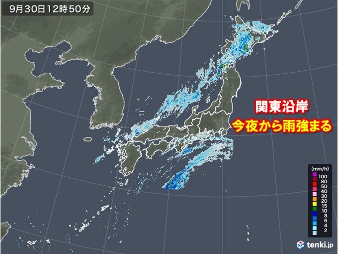 関東沿岸部　今夜から雨強まる